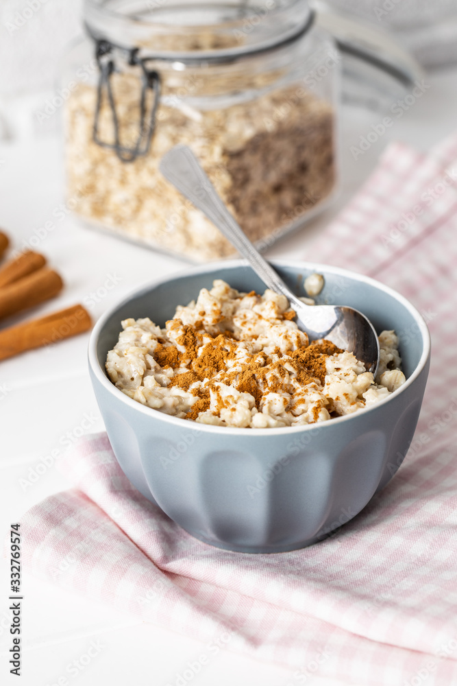 Bowl of oatmeal porridge with cinnamon. Bowl of oatmeal porridge with cinnamon.