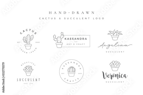 Minimalist hand drawn cactus and succulent logo
