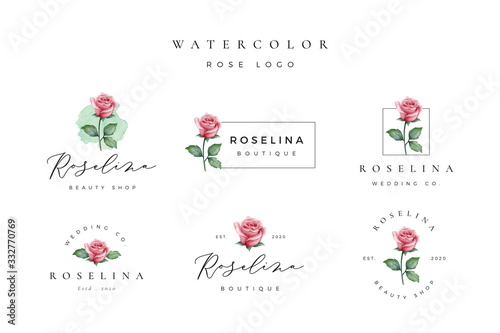Beautiful watercolor rose logo