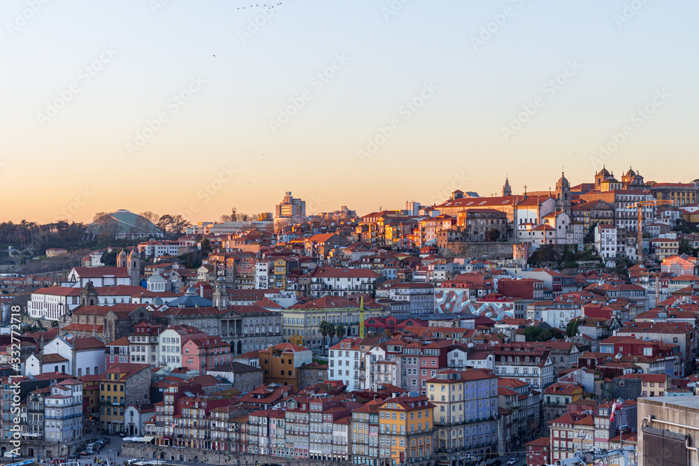 panoramic view of the city of Porto Portugal from vila nova de gaia on a sunny day