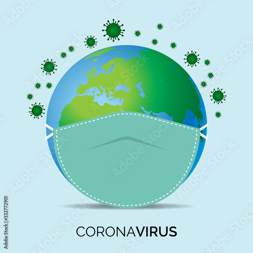 Globe wearing face mask preventing from Coronavirus