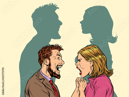 Man and woman conflict quarrel concept.