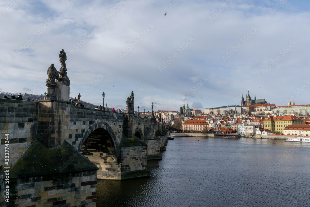 View on old Prague, Charles Bridge and Vltava river