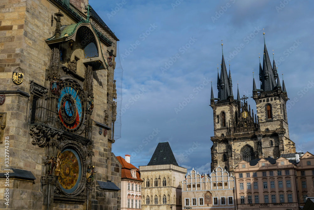 Prague astronomical clock tower and square
