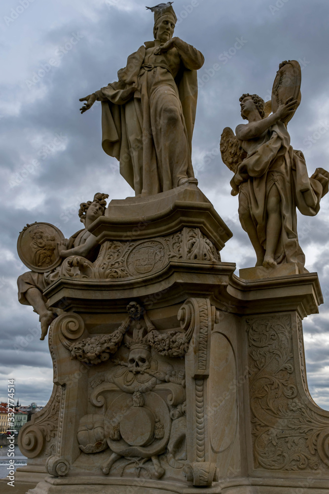 Cleaned statue of Francis Borgia on Charles Bridge, Prague