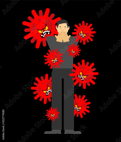 Coronavirus attack on humans. Pandemic virus and man. Global epidemic disease 2019-nCoV Novel virus and guy