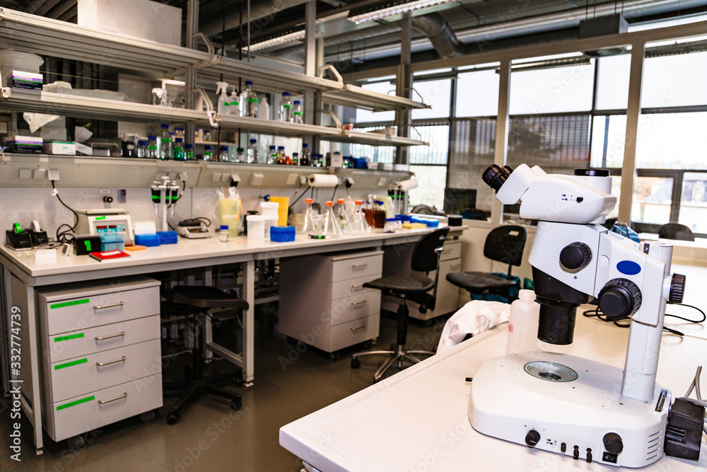 Equipment in empty laboratory prepared for work Equipment in empty laboratory prepared for work