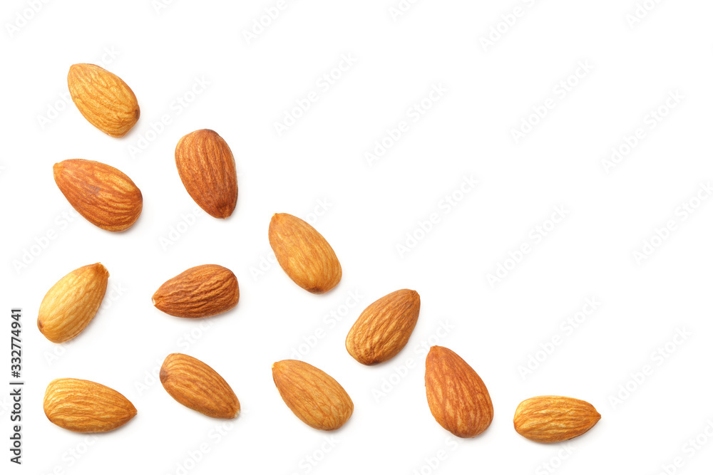 almonds isolated on a white background. Food. top view almonds isolated on a white background. Food. top view