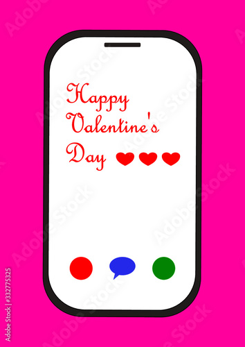 Smartphone text message on valentines day on screen. Valentine's Day holiday. Template for text. Place for text. Background image. Congratulatory message. Vector.