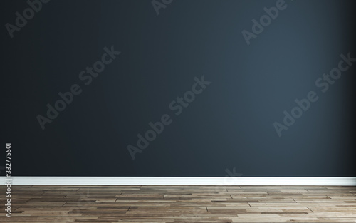 Empty room with Modern dark blue wall and wooden floor