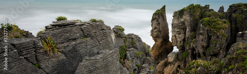 Pancake rocks landscape at Dolomite Point, New Zealand.