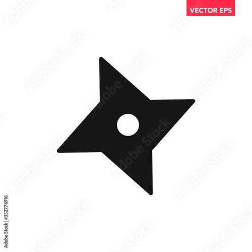 Single black shuriken blade icon, simple flat design vector pictogram infographic, interface elements for app logo web website button ui ux isolated on white background