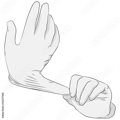 Vector illustration of a flat design. Wearing medical gloves.