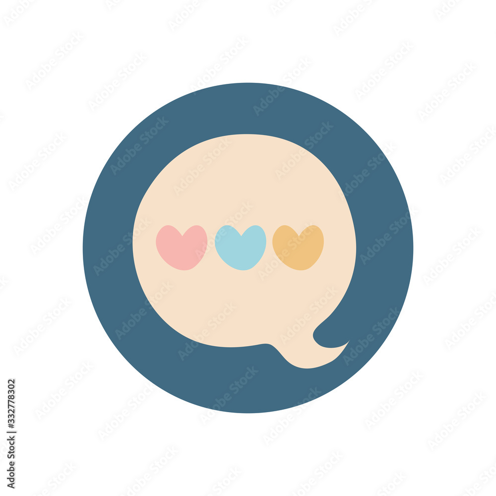 Isolated hearts inside bubble flat block style icon vector design Isolated hearts inside bubble flat block style icon vector design