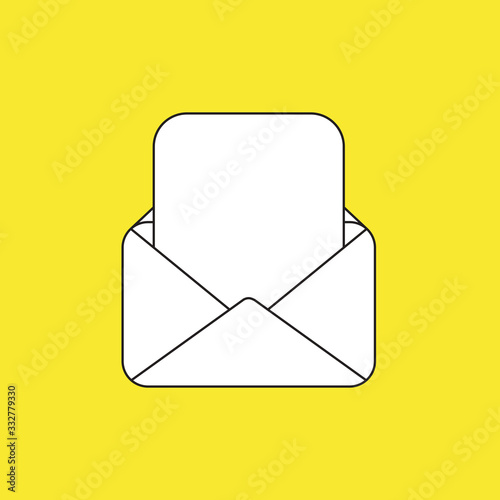 Vector icon of opened mail envelope with blank paper.