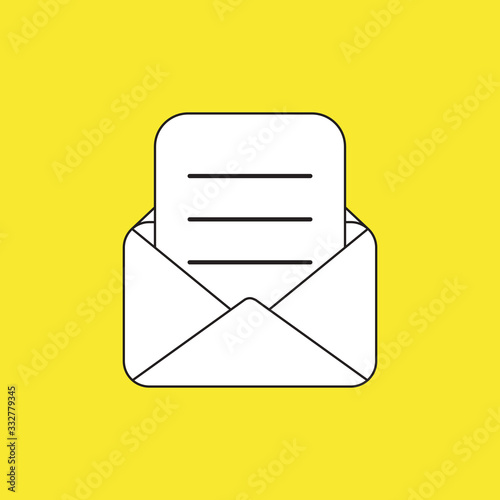 Vector icon of opened mail envelope with written paper.