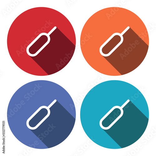 Eject sim card icon with long shadow. Open sim card. Vector illustration on colours circles background