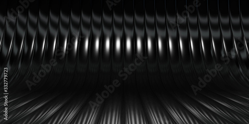 Pattern consisting of black metallic arches. repetitive round shapes. Modern design with curved lines. Abstract architectural 3d render illustration