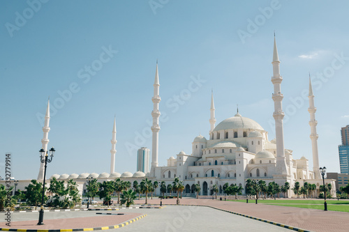Empty Fujairah Mosque at sunny day