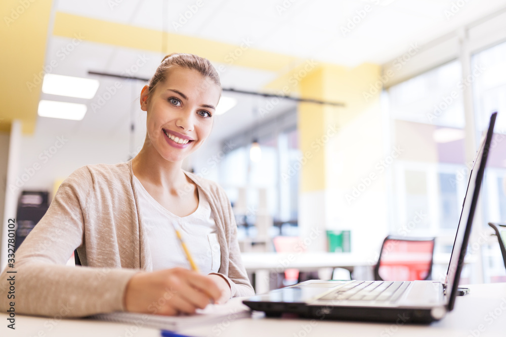 Beautiful girl working on a laptop in a modern coworking space. Successful businesswoman in an office. Beautiful girl working on a laptop in a modern coworking space. Successful businesswoman in an office.