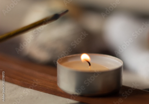 incense stick and candle in the spa