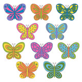 Vector set with colorful hand drawn abstract butterflies