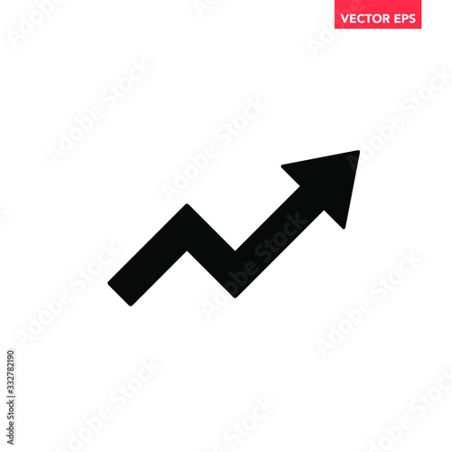 Single black zig-zag arrow growing pointing move up on chart graph icon, eps 10 vector trending upwards flat design interface infographic element for app ui ux web button isolated on white background