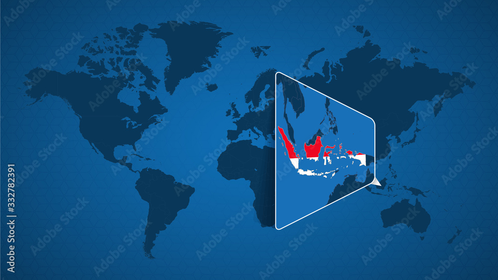Detailed world map with pinned enlarged map of Indonesia and