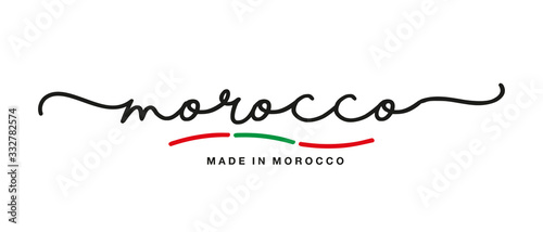 Made in Morocco handwritten calligraphic lettering logo sticker flag ribbon banner
