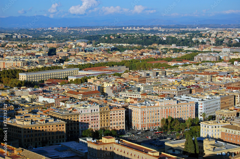 Beautiful city view of Rome, Italy from St Peter basilica tower