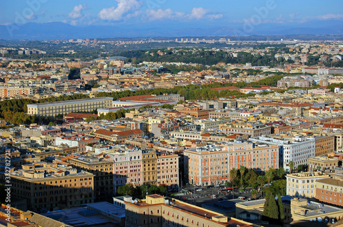 Beautiful city view of Rome, Italy from St Peter basilica tower