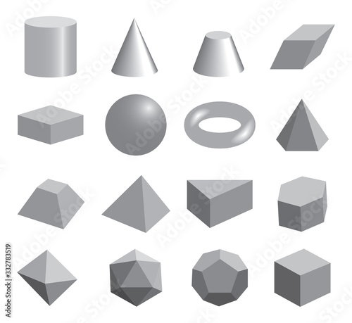 Set of volumetric geometrical colored shapes