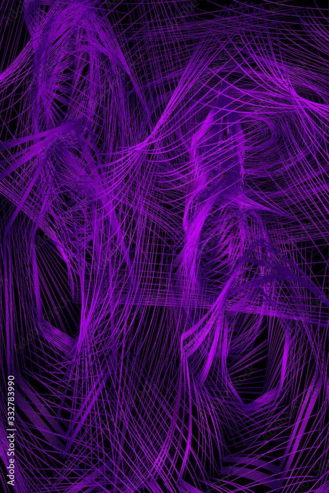 Fototapeta premium Abstract Pink Pattern with Lines. Bright Spiderweb Isolated on Black Background. Raster. 3D Illustration