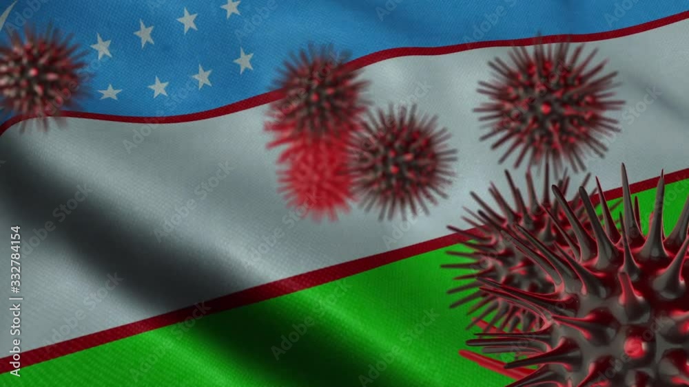 3D Spreading Coronavirus Disease on a Waving Uzbekistan Flag 3D Spreading Coronavirus Disease on a Waving Uzbekistan Flag
