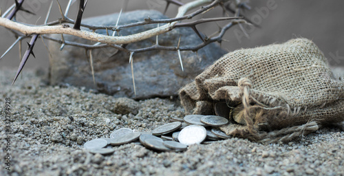 Fotografija sack with the thirty silver coins biblical symbol of the betrayal of judas
