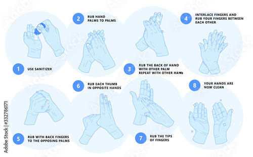 Cleaning hands step by step instruction vector educational infographics. 