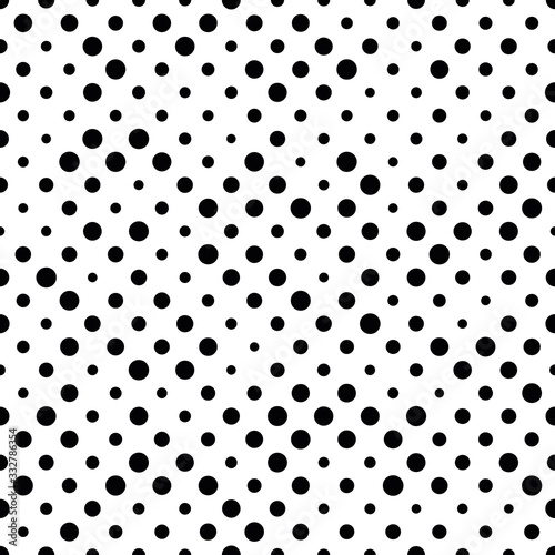 Seamless polka dot pattern. Black dots in random sizes on white background. Vector illustration