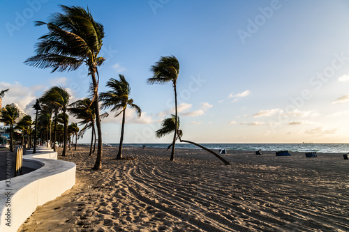 Empty Florida beach after mayors announce beach closures because of coronavirus concerns, Fort Lauderdale, Florida. 