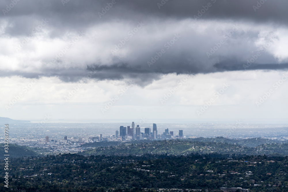 Dark storm clouds above Los Angeles in Southern California.  