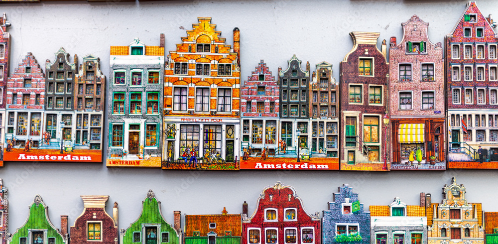 AMSTERDAM - APRIL 3, 2013: Amsterdam typical gifts, classic homes of Holland in miniature
