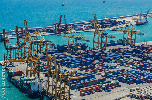 Containers and cranes in Port of Barcelonaa, Spain