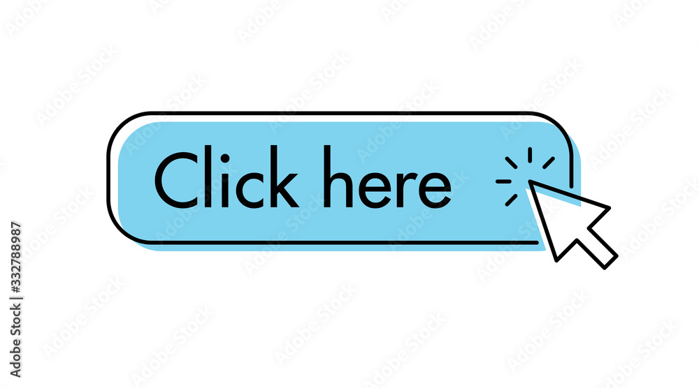 Click here button with arrow pointer clicking. Cursor pointer. Click here button with arrow pointer clicking. Cursor pointer.