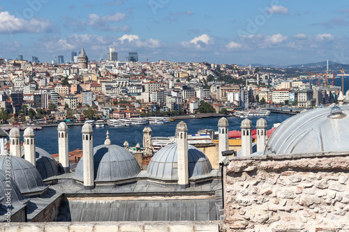 Cityscape from Suleymaniye Mosque to city of Istanbul