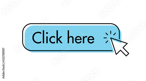 Click here button with arrow pointer clicking. Cursor pointer.