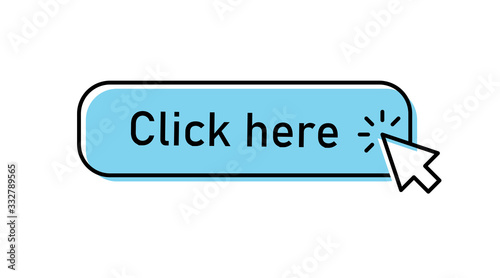 Click here button with arrow pointer clicking. Cursor pointer.