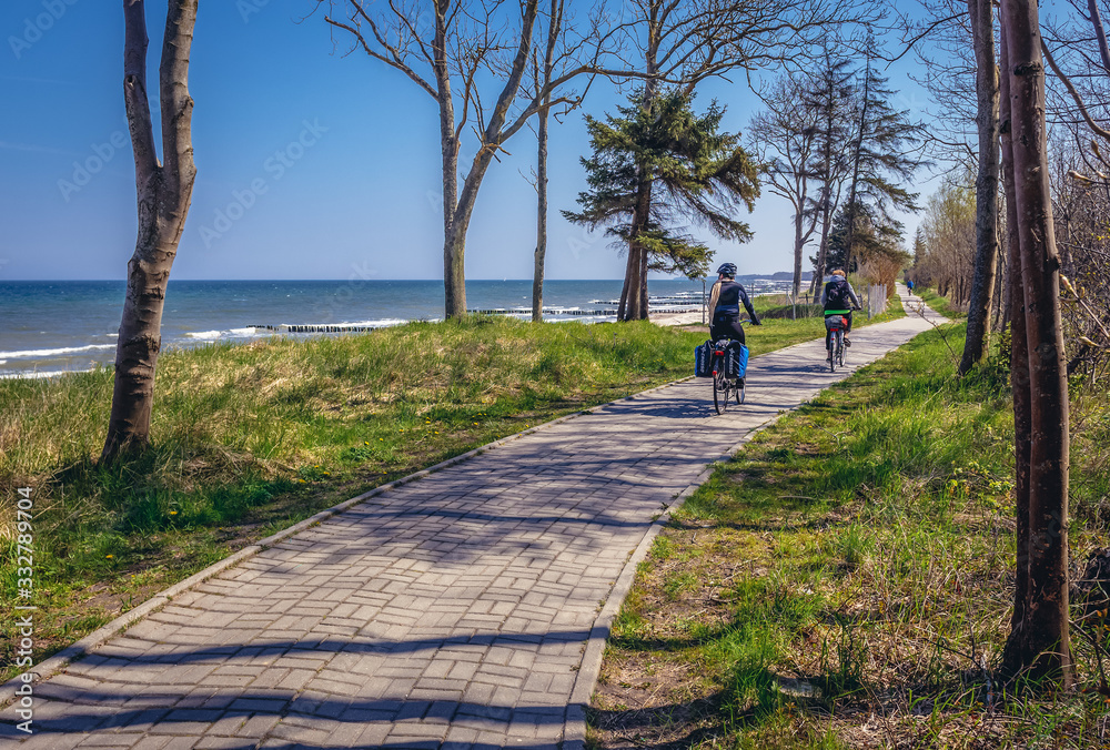 Bike lane on the Baltic Sea coast near Kolobrzeg city, Poland