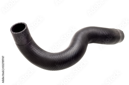 a car radiator pipe rubber black spare part isolated object on white background.