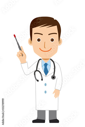 支持棒持つ男性医師のイラスト｜全身　ネクタイ白衣｜Illustration of doctor