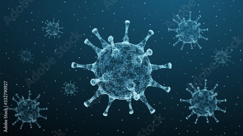 Corona virus 3d pathogen covid-19. Virus infections epidemic banner on blue background. Vector healthcare coronavirus illustration