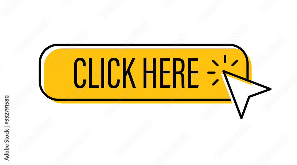 Click here button with arrow pointer clicking. Cursor pointer. Click here button with arrow pointer clicking. Cursor pointer.
